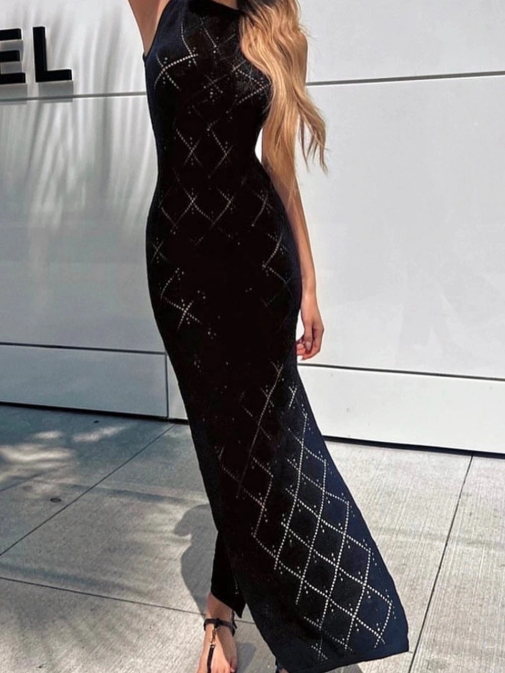 Showpo Black Geometric Maxi Dress Like New